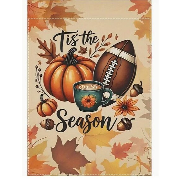 Garden Flag 12x18in Burlap Football Pumpkin Tis' the Season Double Sided - Picture 1 of 1